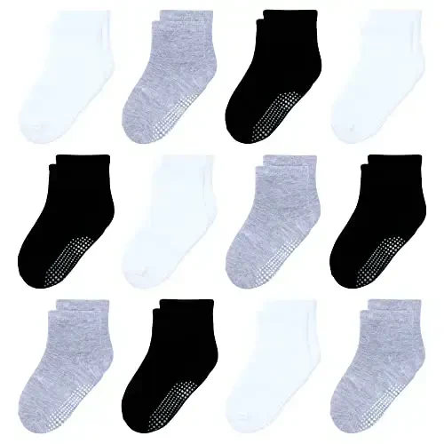 HYzgb 12 Pack Non Slip Kids Toddler Baby Socks with Grips for 1-7 Years Boys Girls Cotton Crew Socks Multi Colors - 1
