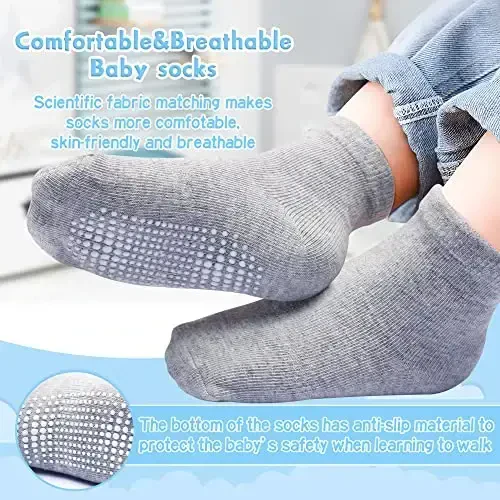 HYzgb 12 Pack Non Slip Kids Toddler Baby Socks with Grips for 1-7 Years Boys Girls Cotton Crew Socks Multi Colors - 2