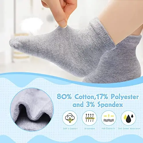 HYzgb 12 Pack Non Slip Kids Toddler Baby Socks with Grips for 1-7 Years Boys Girls Cotton Crew Socks Multi Colors - 3
