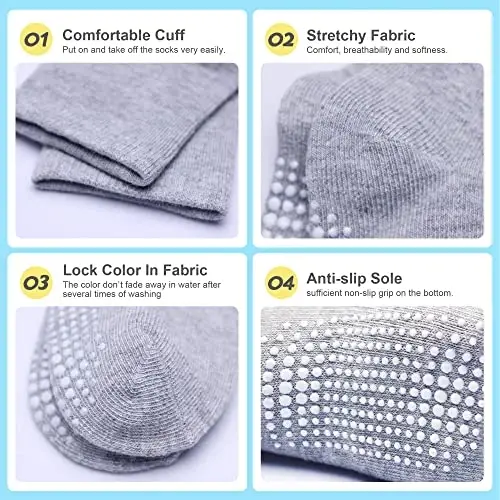 HYzgb 12 Pack Non Slip Kids Toddler Baby Socks with Grips for 1-7 Years Boys Girls Cotton Crew Socks Multi Colors - 4