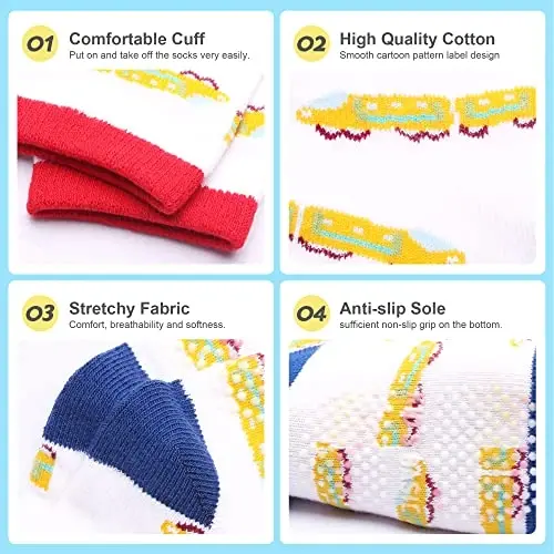 HYzgb 12 Pack Non Slip Kids Toddler Baby Socks with Grips for 1-7 Years Boys Girls Cotton Crew Socks Multi Colors - 4