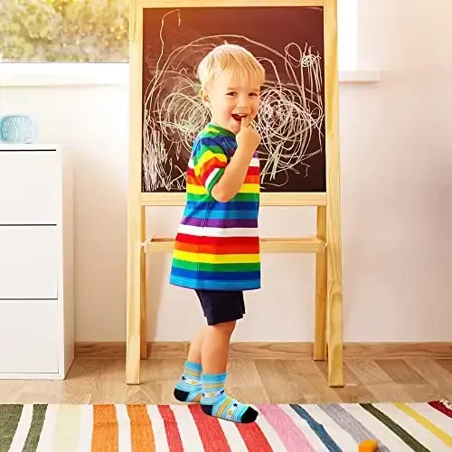 HYzgb 12 Pack Non Slip Kids Toddler Baby Socks with Grips for 1-7 Years Boys Girls Cotton Crew Socks Multi Colors - 6