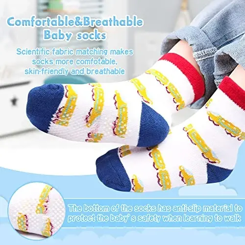HYzgb 12 Pack Non Slip Kids Toddler Baby Socks with Grips for 1-7 Years Boys Girls Cotton Crew Socks Multi Colors - MODAZONE (1)