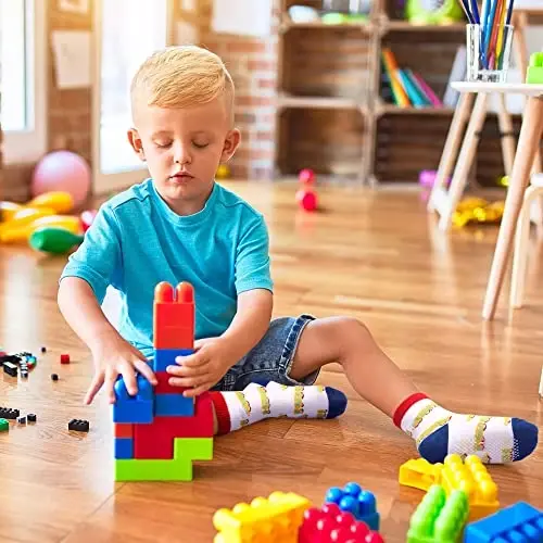 HYzgb 12 Pack Non Slip Kids Toddler Baby Socks with Grips for 1-7 Years Boys Girls Cotton Crew Socks Multi Colors - 5