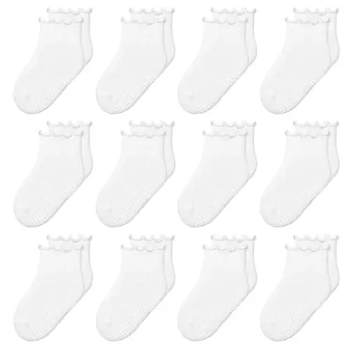 HYzgb 12 Pack Non Slip Kids Toddler Baby Socks with Grips for 1-7 Years Boys Girls Cotton Crew Socks Multi Colors - HYZGB