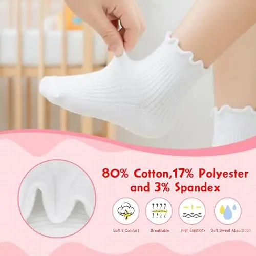 HYzgb 12 Pack Non Slip Kids Toddler Baby Socks with Grips for 1-7 Years Boys Girls Cotton Crew Socks Multi Colors - 5