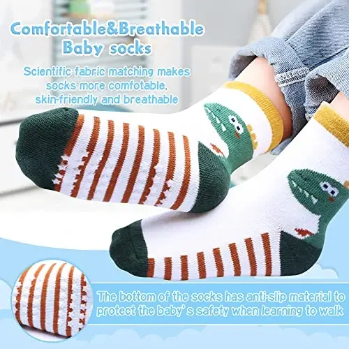 HYzgb 12 Pack Non Slip Kids Toddler Baby Socks with Grips for 1-7 Years Boys Girls Cotton Crew Socks Multi Colors - 2