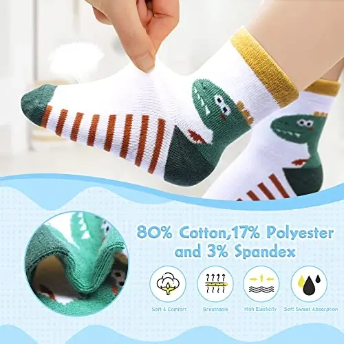 HYzgb 12 Pack Non Slip Kids Toddler Baby Socks with Grips for 1-7 Years Boys Girls Cotton Crew Socks Multi Colors - 3