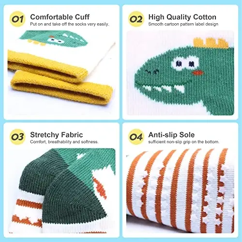 HYzgb 12 Pack Non Slip Kids Toddler Baby Socks with Grips for 1-7 Years Boys Girls Cotton Crew Socks Multi Colors - 4
