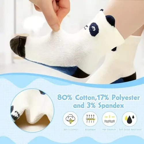 HYzgb 12 Pack Non Slip Kids Toddler Baby Socks with Grips for 1-7 Years Boys Girls Cotton Crew Socks Multi Colors - 3