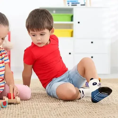 HYzgb 12 Pack Non Slip Kids Toddler Baby Socks with Grips for 1-7 Years Boys Girls Cotton Crew Socks Multi Colors - 5