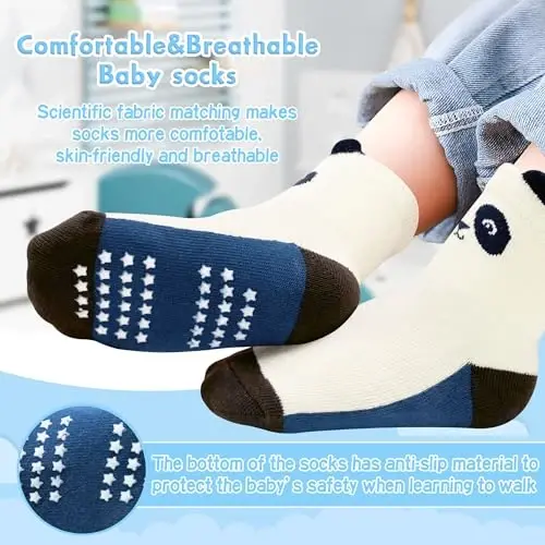 HYzgb 12 Pack Non Slip Kids Toddler Baby Socks with Grips for 1-7 Years Boys Girls Cotton Crew Socks Multi Colors - MODAZONE (1)