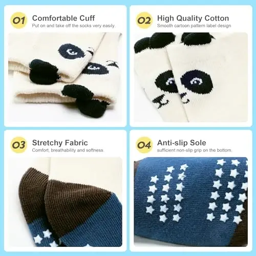 HYzgb 12 Pack Non Slip Kids Toddler Baby Socks with Grips for 1-7 Years Boys Girls Cotton Crew Socks Multi Colors - 4