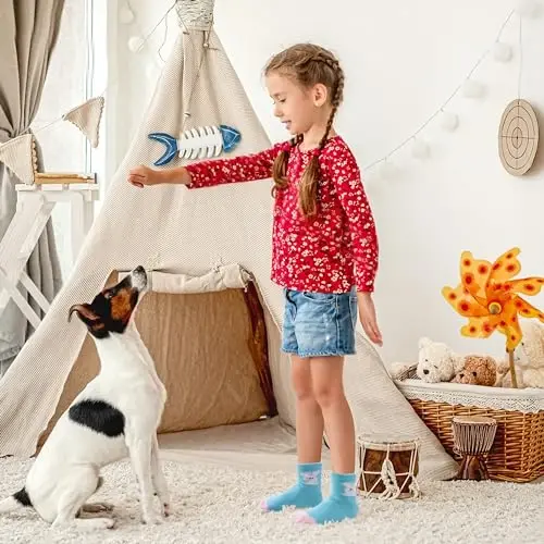 HYzgb 12 Pack Non Slip Kids Toddler Baby Socks with Grips for 1-7 Years Boys Girls Cotton Crew Socks Multi Colors - 5