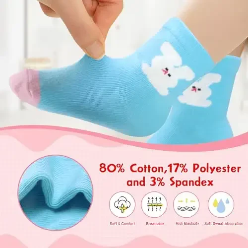 HYzgb 12 Pack Non Slip Kids Toddler Baby Socks with Grips for 1-7 Years Boys Girls Cotton Crew Socks Multi Colors - 3