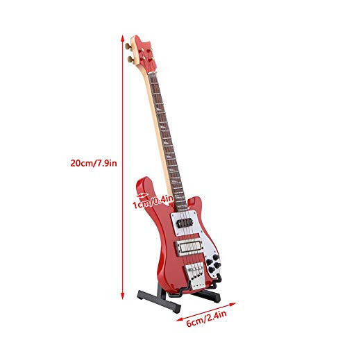 Hztyyier Wooden Miniature Guitar Red Mini Bass Replica Mini Musical Instrument Model with Stand for Home Decoration - 2
