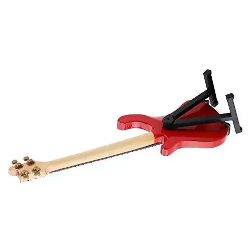 Hztyyier yog'ochdan ishlangan miniatyurali gitara Qizil rangli mini bass nusxasi Uy dekoratsiyasi uchun mini musiqa asbobining modeli stendi bilan - 7