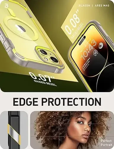 i-Blason Ares Mag для iPhone 15 Plus с встроенной защитной пленкой для экрана [совместим с MagSafe] Прочный противоскользящий прозрачный милый магнитный чехол для телефона на весь корпус для iPhone 15 Plus 6,7 дюйма, желтый - 7