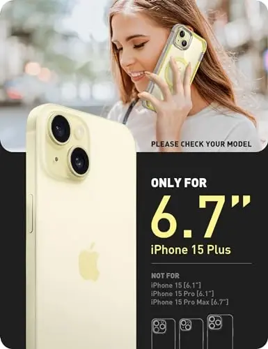 i-Blason Ares Mag для iPhone 15 Plus с встроенной защитной пленкой для экрана [совместим с MagSafe] Прочный противоскользящий прозрачный милый магнитный чехол для телефона на весь корпус для iPhone 15 Plus 6,7 дюйма, желтый - I-BLASON (1)