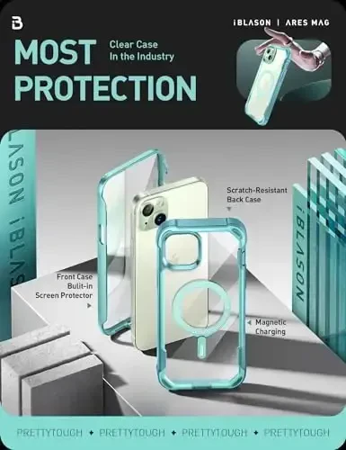 i-Blason Ares Mag for iPhone 15 Case/iPhone 14 13 Case [6.1 inch], [MagSafe Compatible] Full-Body Shockproof Rugged Clear Bumper with Built-in Screen Protector (Seafoam), iPhone2023-6.1-AreMag-SP - 5
