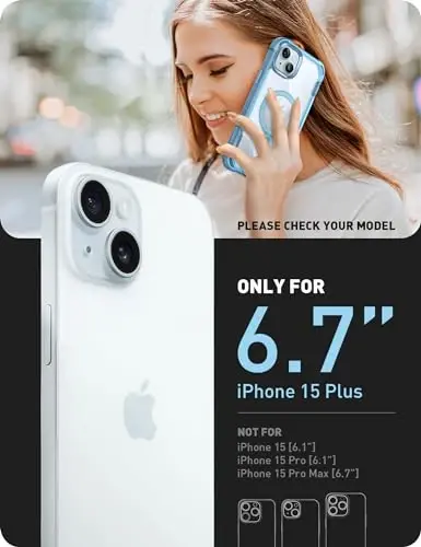 i-Blason Ares Mag for iPhone 15 Plus Case with Built-in Screen Protector [MagSafe Compatible] Full-Body Rugged Anti-Slip Clear Protective Cute Magnetic Phone Case for iPhone 15 Plus 6.7'', Blue - 2