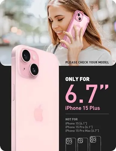 i-Blason Ares Mag for iPhone 15 Plus Case with Built-in Screen Protector [MagSafe Compatible] Full-Body Rugged Anti-Slip Clear Protective Cute Magnetic Phone Case for iPhone 15 Plus 6.7'', Pink - 2