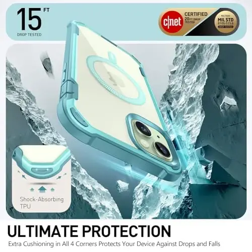 i-Blason Ares Mag for iPhone 15 Plus Case with Built-in Screen Protector [MagSafe Compatible] Full-Body Rugged Anti-Slip Clear Protective Cute Magnetic Phone Case for iPhone 15 Plus 6.7'', Seafoam - 3