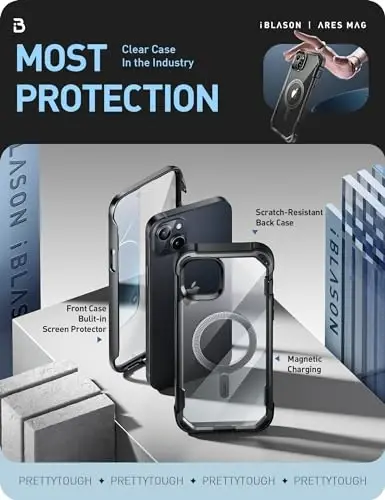 i-Blason Ares Mag for iPhone 15 Plus Case with Built-in Screen Protector [MagSafe Compatible] Full-Body Rugged Anti-Slip Shockproof Clear Protective Magnetic Phone Case for iPhone 15 Plus 6.7'', Black - 5