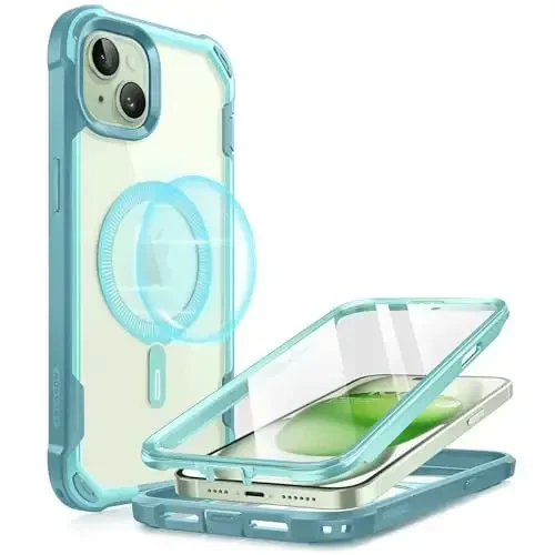 i-Blason Ares Mag for iPhone 15 Plus Case with Built-in Screen Protector [MagSafe Compatible] Full-Body Rugged Anti-Slip Clear Protective Cute Magnetic Phone Case for iPhone 15 Plus 6.7'', Seafoam - 12