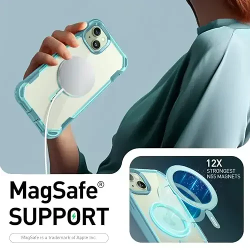 i-Blason Ares Mag for iPhone 15 Plus Case with Built-in Screen Protector [MagSafe Compatible] Full-Body Rugged Anti-Slip Clear Protective Cute Magnetic Phone Case for iPhone 15 Plus 6.7'', Seafoam - 11