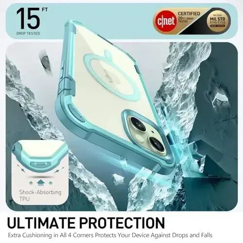 i-Blason Ares Mag for iPhone 15 Plus Case with Built-in Screen Protector [MagSafe Compatible] Full-Body Rugged Anti-Slip Clear Protective Cute Magnetic Phone Case for iPhone 15 Plus 6.7'', Seafoam - 10