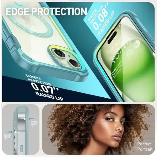 i-Blason Ares Mag for iPhone 15 Plus Case with Built-in Screen Protector [MagSafe Compatible] Full-Body Rugged Anti-Slip Clear Protective Cute Magnetic Phone Case for iPhone 15 Plus 6.7'', Seafoam - 7