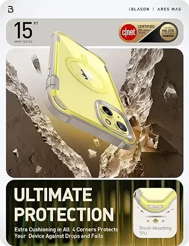 i-Blason Ares Mag for iPhone 15 Plus Case with Built-in Screen Protector [MagSafe Compatible] Full-Body Rugged Anti-Slip Clear Protective Cute Magnetic Phone Case for iPhone 15 Plus 6.7'', Yellow - 3