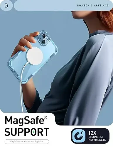 i-Blason Ares Mag for iPhone 15 Plus Case with Built-in Screen Protector [MagSafe Compatible] Full-Body Rugged Anti-Slip Clear Protective Cute Magnetic Phone Case for iPhone 15 Plus 6.7'', Blue - 3