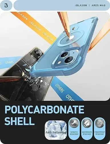 i-Blason Ares Mag for iPhone 15 Plus Case with Built-in Screen Protector [MagSafe Compatible] Full-Body Rugged Anti-Slip Clear Protective Cute Magnetic Phone Case for iPhone 15 Plus 6.7'', Blue - 6