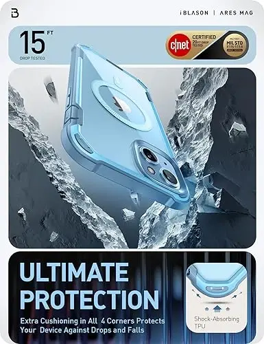 i-Blason Ares Mag for iPhone 15 Plus Case with Built-in Screen Protector [MagSafe Compatible] Full-Body Rugged Anti-Slip Clear Protective Cute Magnetic Phone Case for iPhone 15 Plus 6.7'', Blue - 4