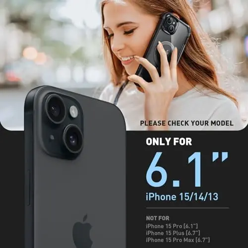 i-Blason AresMag for iPhone 15 Case/iPhone 14 Case/iPhone 13 Case [6.1 inch], [MagSafe Compatible] Full-Body Shockproof Rugged Clear Bumper Case with Built-in Screen Protector (Black) - I-BLASON (1)