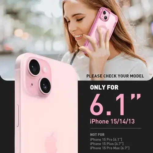 i-Blason AresMag for iPhone 15/14/13 [6.1 inch], MagSafe Compatible Full-Body Shockproof Clear Bumper Case with Built-in Screen Protector (Pink) - 2