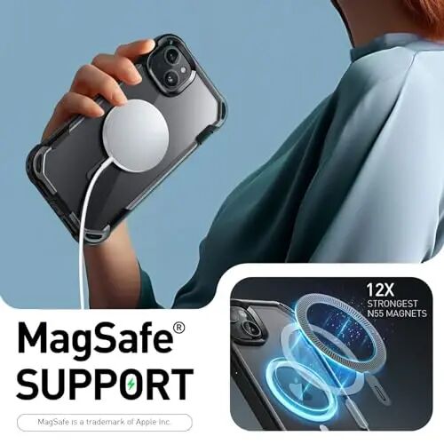 i-Blason AresMag iPhone 15 Kılıfı / iPhone 14 Kılıfı / iPhone 13 Kılıfı [6,1 inç], [MagSafe Uyumlu] Dahili Ekran Koruyucuyla Tam Gövde Darbeye Dayanıklı Sağlam Şeffaf Tampon Kılıfı (Siyah) - 3