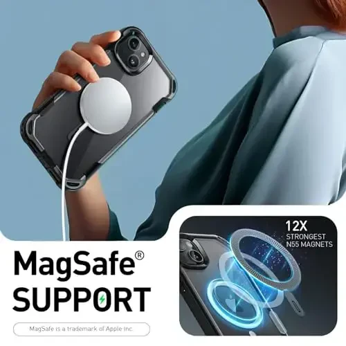 i-Blason AresMag for iPhone 15/14/13 [6.1 inch], [MagSafe Compatible] Full-Body Shockproof Rugged Clear Bumper Case with Built-in Screen Protector (Black) - 3