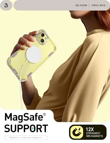 I-Blason AresMag iPhone 15/14/13 Case [6.1 inch], MagSafe Compatible Full-Body Shockproof Rugged Clear Bumper Case with Built-in Screen Protector (Yellow) - 3