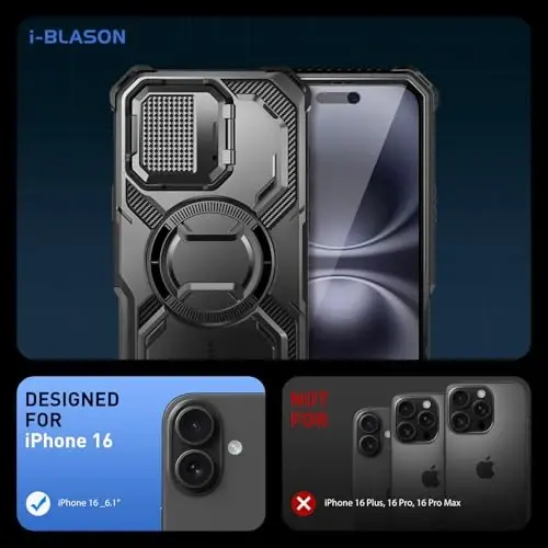 i-Blason Armorbox for iPhone 16 Case MagSafe [Camera Control Capture Button] [Built-in Screen Protector] [Camera Cover Stand] Full-Body Military Protection Magnetic Phone Case for iPhone 16, Black - I-BLASON (1)