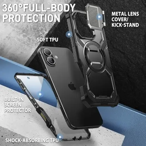 i-Blason Armorbox for iPhone 16 Case MagSafe with Stand, 360° Full-Body with Built-in Screen Protector, Camera Control, Camera Cover Kickstand, Heavy Duty Protection for iPhone 16, Black - 5