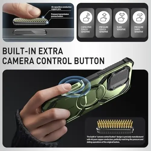 i-Blason Armorbox for iPhone 16 Case MagSafe with Stand, 360° Full-Body with Built-in Screen Protector, Camera Control, Camera Cover Kickstand, Heavy Duty Protection for iPhone 16, Green - 3