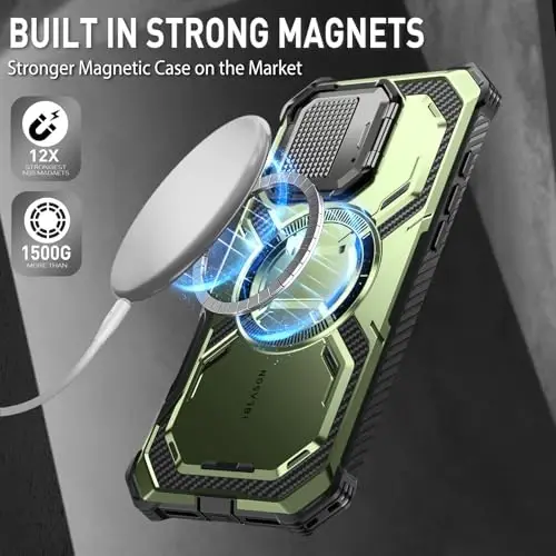i-Blason Armorbox for iPhone 16 Case MagSafe with Stand, 360° Full-Body with Built-in Screen Protector, Camera Control, Camera Cover Kickstand, Heavy Duty Protection for iPhone 16, Green - 4