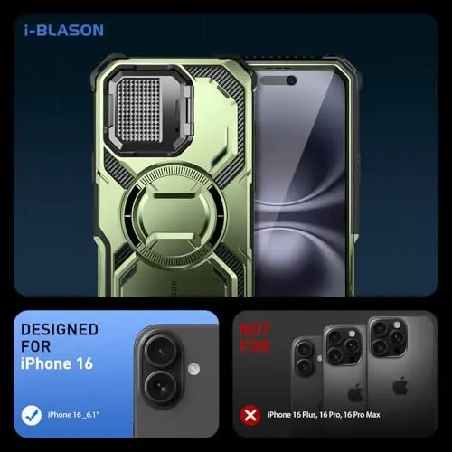 i-Blason Armorbox for iPhone 16 Case MagSafe [Camera Control Capture Button] [Built-in Screen Protector] [Camera Cover Stand] Full-Body Military Protection Magnetic Phone Case for iPhone 16, Green - 2