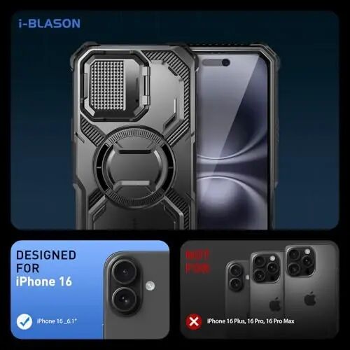 i-Blason Armorbox for iPhone 16 Case MagSafe with Camera Cover Stand, Black | 360° Full-Body with Screen Protector & Kickstand, Camera Control, Support Wireless Charger, Heavy Duty Protection for Men - 2