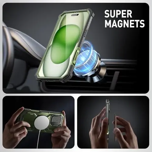 i-Blason Armorbox for iPhone 16 Plus Case MagSafe [Camera Control Capture Button] [Built-in Screen Protector] [Camera Cover Stand] Military Protection Magnetic Phone Case for iPhone 16 Plus, Green - 4