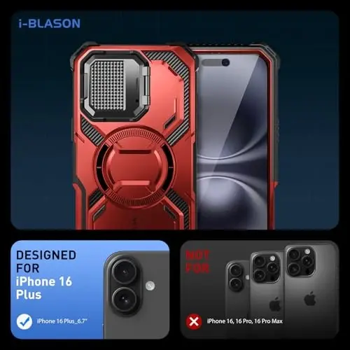 i-Blason Armorbox for iPhone 16 Plus Case MagSafe [Camera Control Capture Button] [Built-in Screen Protector] [Camera Cover Stand] Military Protection Magnetic Phone Case for iPhone 16 Plus, Red - I-BLASON (1)
