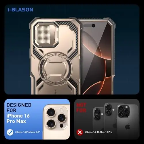 i-Blason Armorbox for iPhone 16 Pro Max Case MagSafe [Camera Control Button Cover] [Camera Cover Stand] [Military Protection] Full-Body Magnetic Phone Case with Built-in Screen Protector, Desert - 2